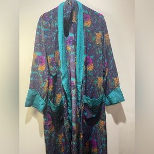 Victoria's Secret Vintage Gold Label Kimono Robe Blue Floral Lace Size S/M